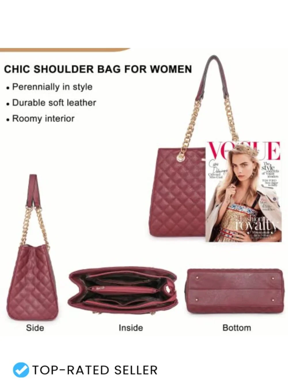 Quilted Faux Leather Chain Shoulder Tote Bag